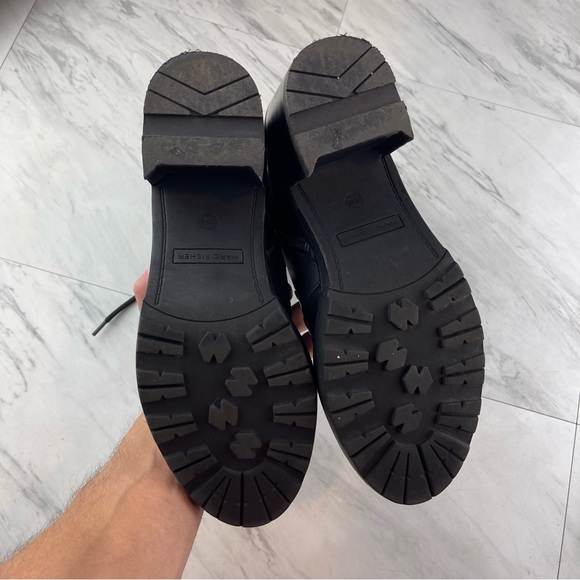 •Marc Fisher Women’s 9.5 black leather laboni combat 3” heel boots - Picture 8 of 15